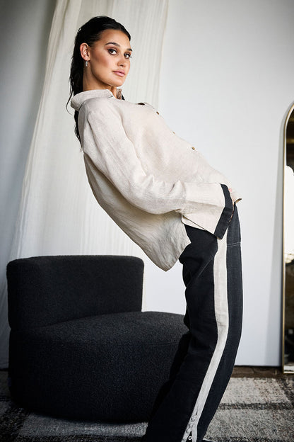 Contraste Linen Shirt - Natural - Eadie Lifestyle