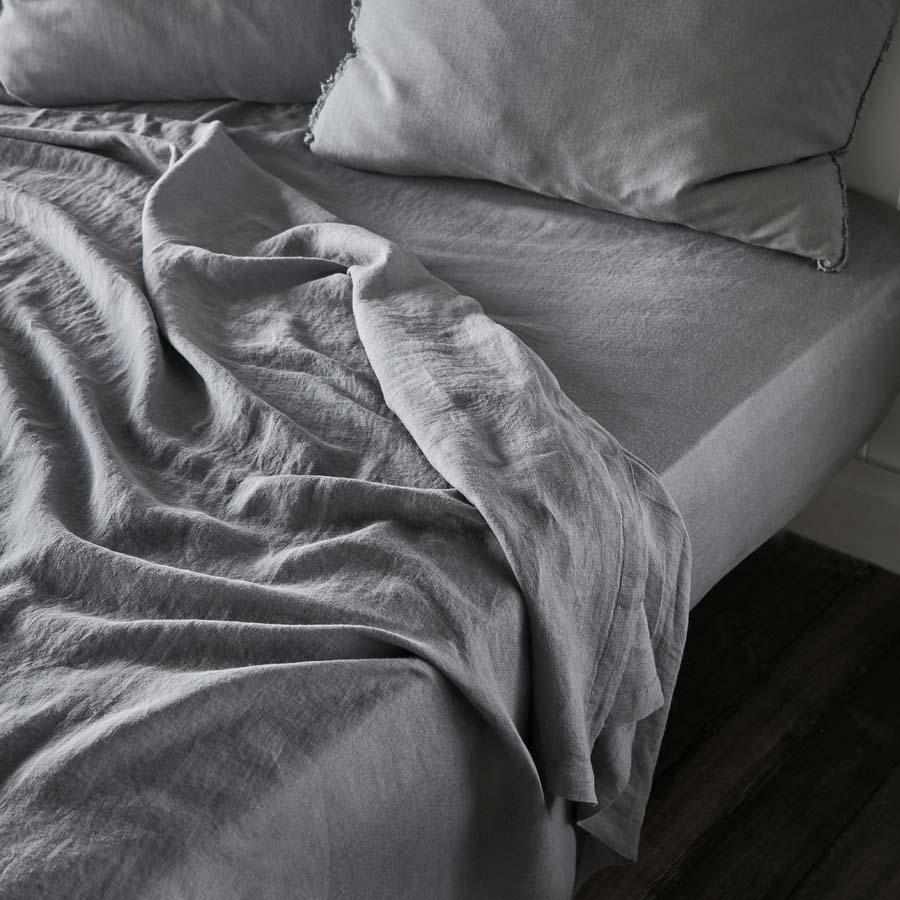 French Linen Fitted Sheet - Slate - Eadie Lifestyle
