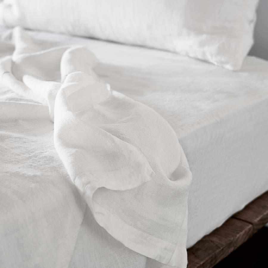 French Linen Fitted Sheet - White - Eadie Lifestyle