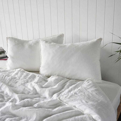 French Linen Quilt Cover w/ Button Closure - White - Eadie Lifestyle