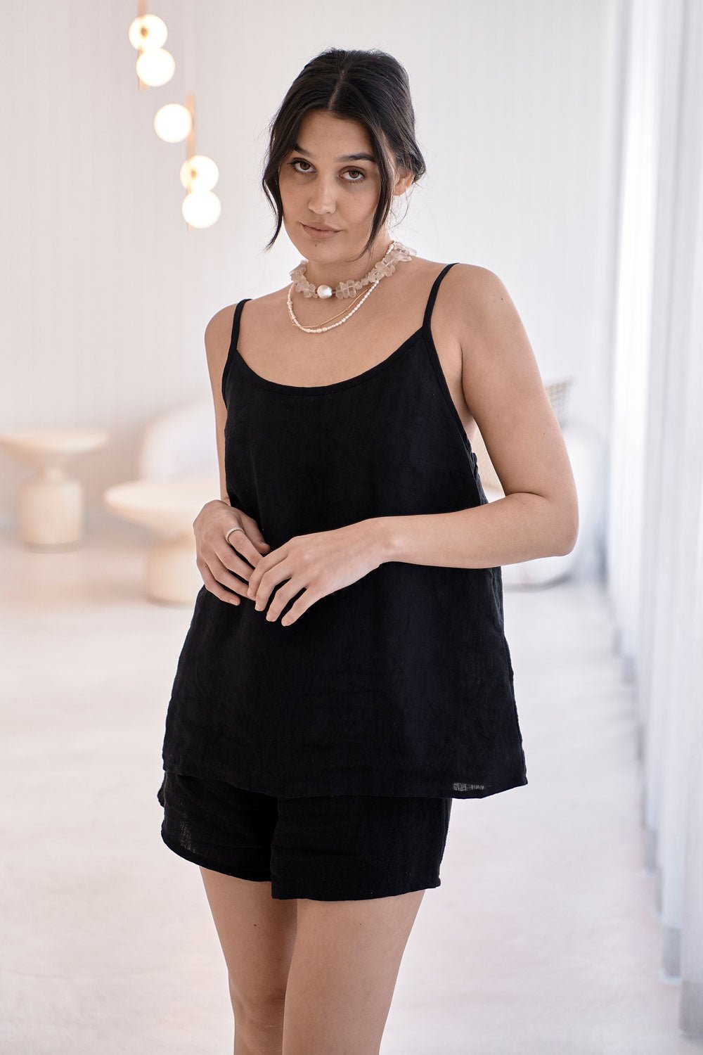 Fundamental Linen Cami - Black  - Eadie Lifestyle