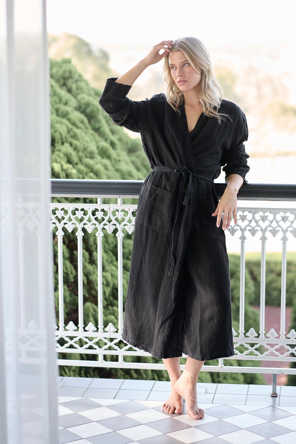 Fundamental Linen Robe - Black - Eadie Lifestyle