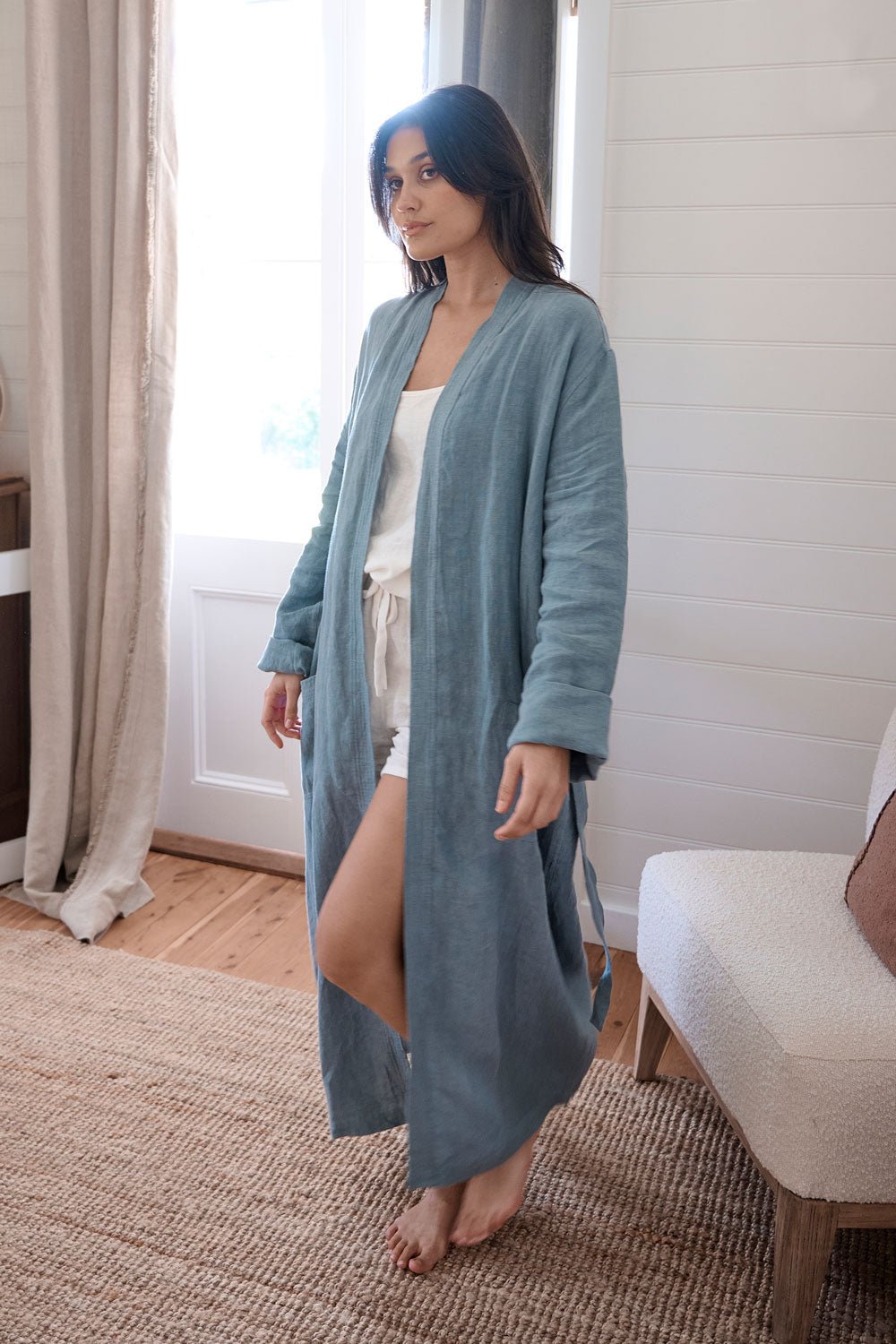 Fundamental Linen Robe - Blue - Eadie Lifestyle