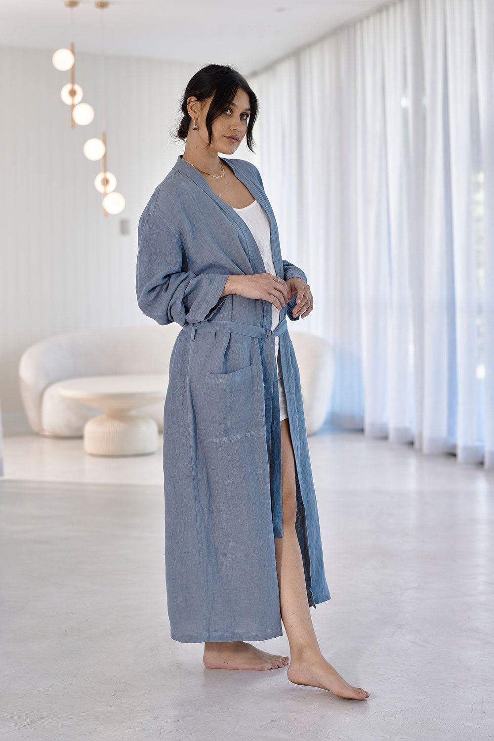 Fundamental Linen Robe - Blue - Eadie Lifestyle