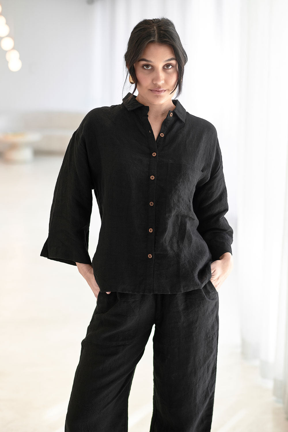 Fundamental Linen Shirt - Black  - Eadie Lifestyle