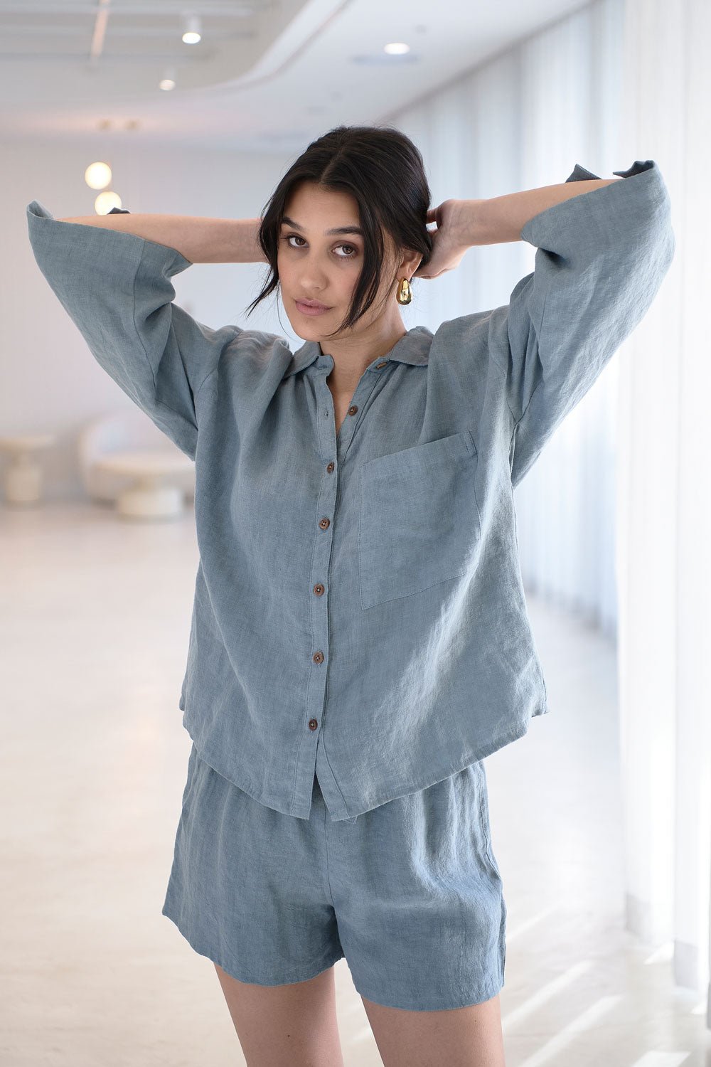 Fundamental Linen Shirt - Blue - Eadie Lifestyle