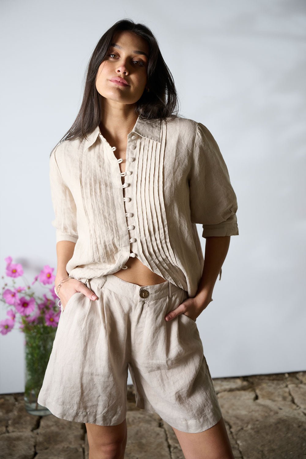 Lidia Linen Blouse - Natural - Eadie Lifestyle