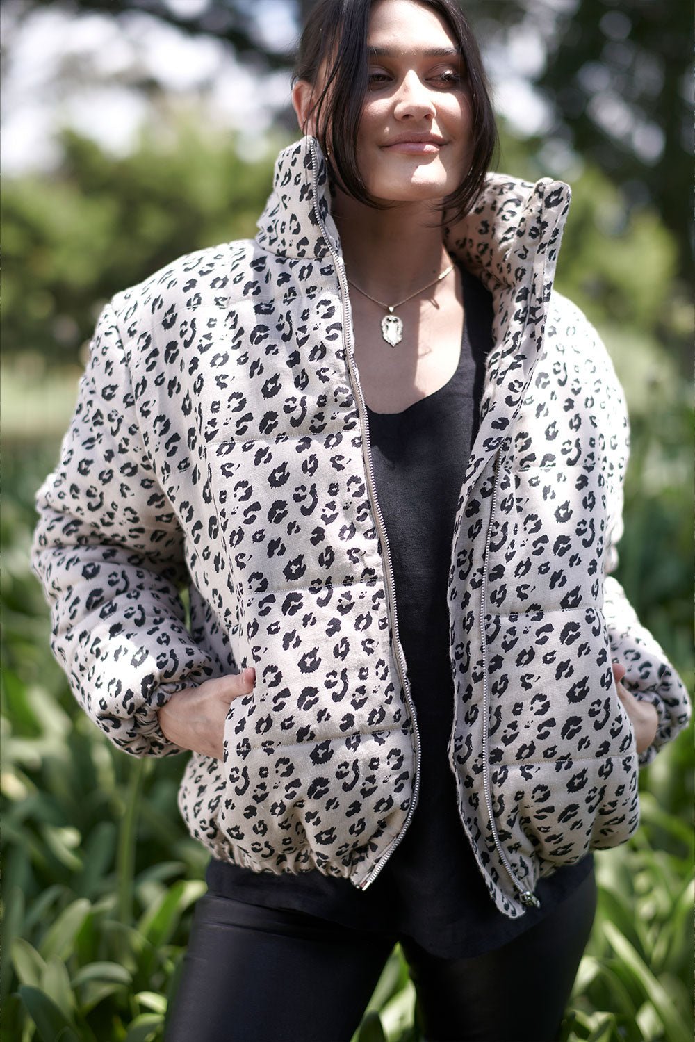 Linen Bomber jacket - Leopard - Eadie Lifestyle
