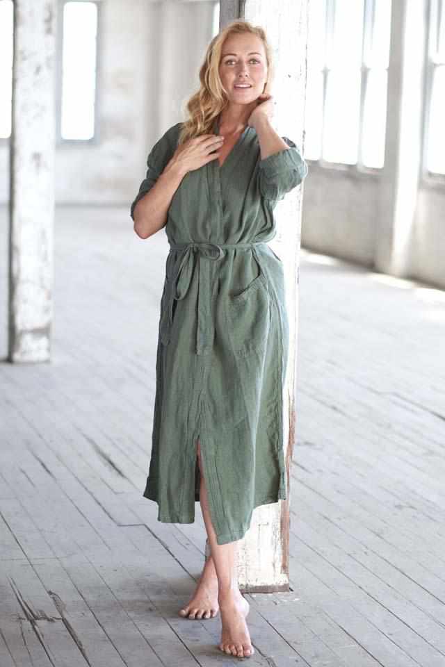 Linen Robe - Khaki - Eadie Lifestyle