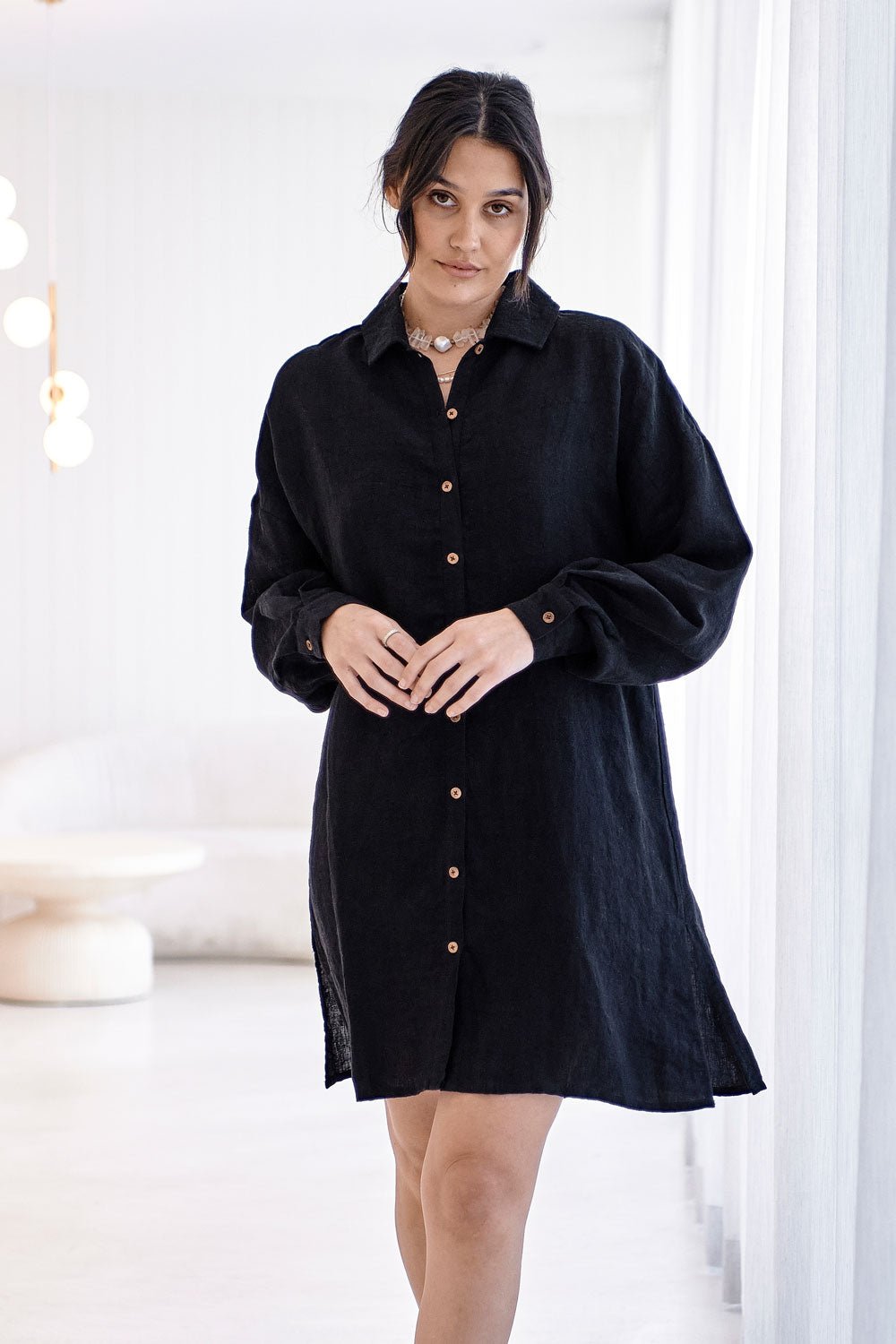 linen shift dress au Womens Cozy Cotton Linen Shirt Collar Button Front Loose Fit Plain Shift Dress Summer Spring Fall 2026