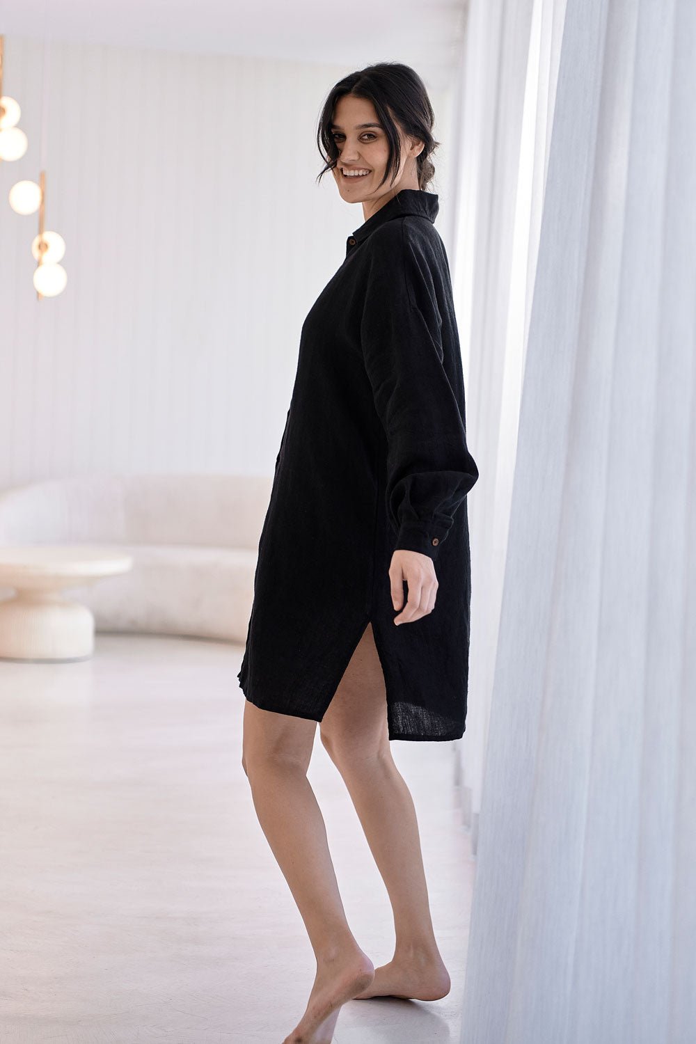 Fundamental Linen Shift Dress - Black Eadie Lifestyle Fundamental Linen Shift Dress - Black Eadie Lifestyle