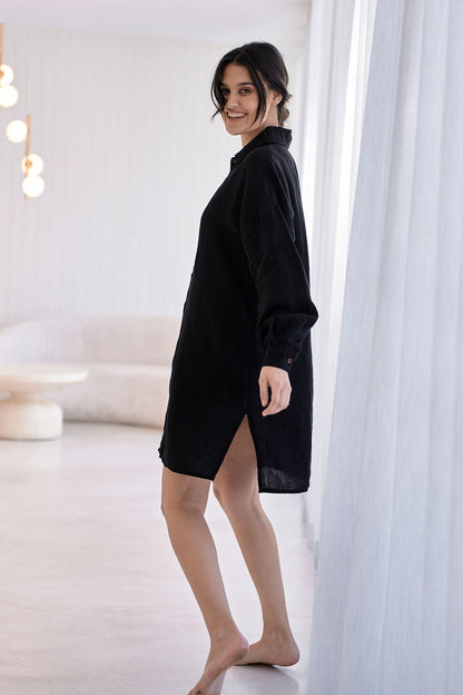 Linen Shift Dress - Black  - Eadie Lifestyle