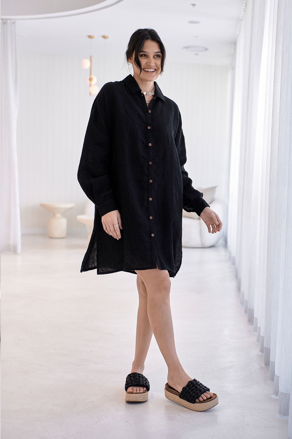 Linen Shift Dress - Black  - Eadie Lifestyle