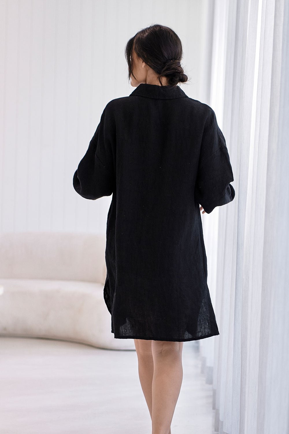 Linen Shift Dress - Black  - Eadie Lifestyle