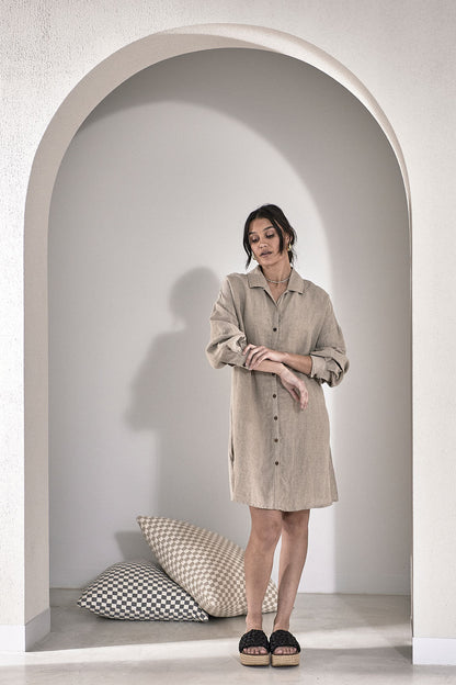 Linen Shift Dress - Natural  - Eadie Lifestyle