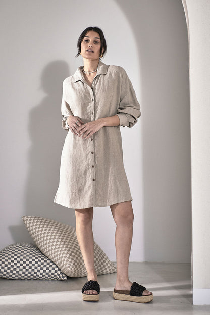 Linen Shift Dress - Natural  - Eadie Lifestyle