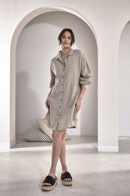 Linen Shift Dress - Natural  - Eadie Lifestyle