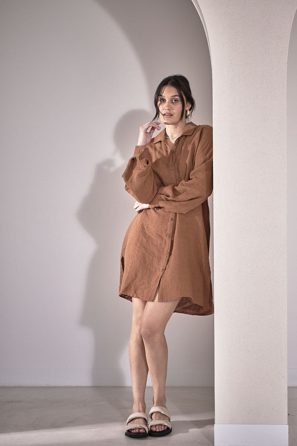 Linen Shift Dress - Nutmeg - Eadie Lifestyle