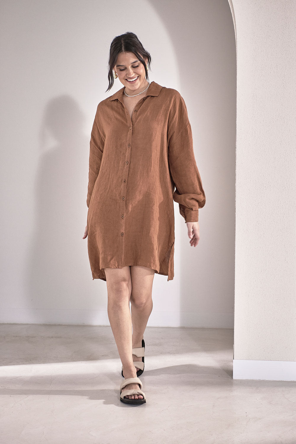 Linen Shift Dress - Nutmeg - Eadie Lifestyle