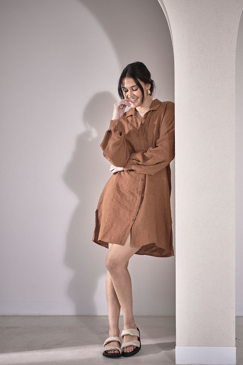 Linen Shift Dress - Nutmeg - Eadie Lifestyle