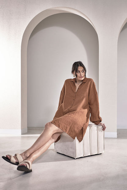 Linen Shift Dress - Nutmeg - Eadie Lifestyle