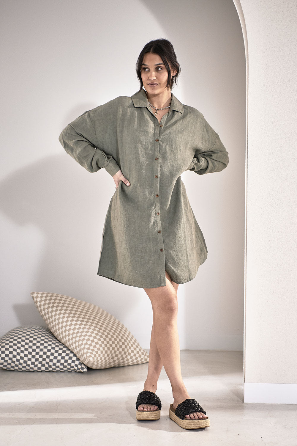 Linen Shift Dress - Pistachio  - Eadie Lifestyle