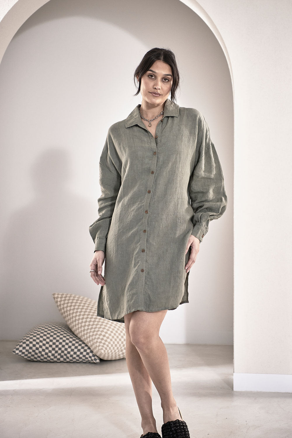 Linen Shift Dress - Pistachio  - Eadie Lifestyle