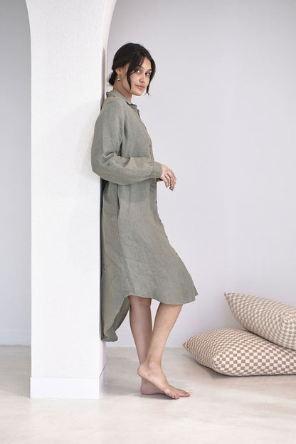 Linen Shirt Dress - Pistachio  - Eadie Lifestyle