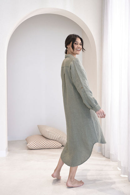 Linen Shirt Dress - Pistachio  - Eadie Lifestyle