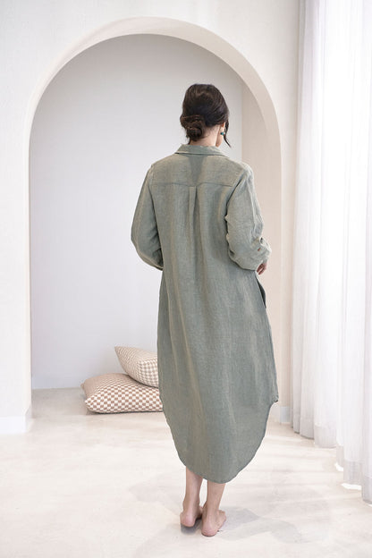 Linen Shirt Dress - Pistachio  - Eadie Lifestyle