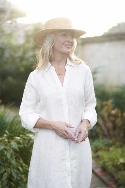 Linen Shirt Dress - White - Eadie Lifestyle