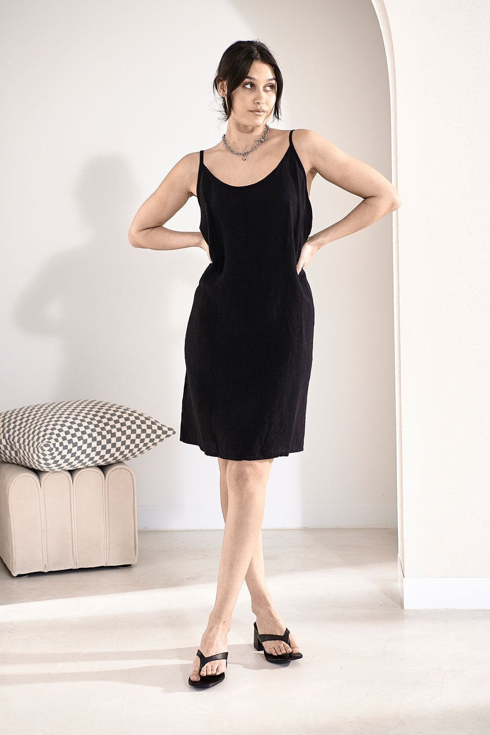 Linen Slip Dress - Black  - Eadie Lifestyle