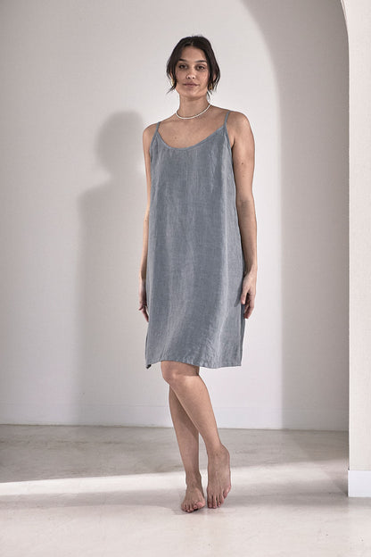 Linen Slip Dress - Blue - Eadie Lifestyle