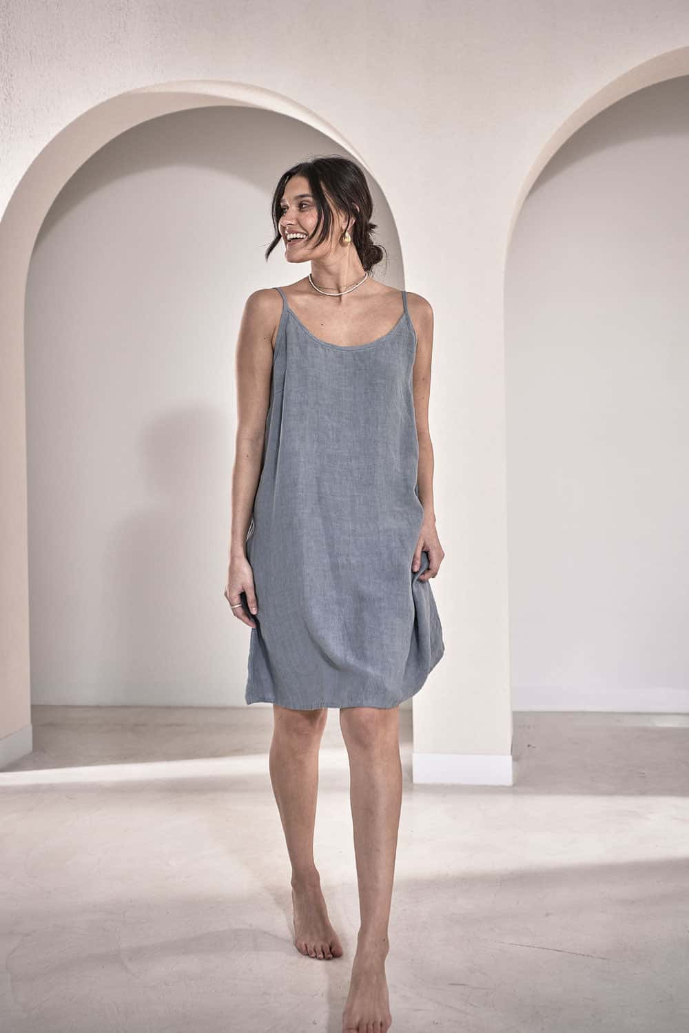 Linen Slip Dress - Blue - Eadie Lifestyle