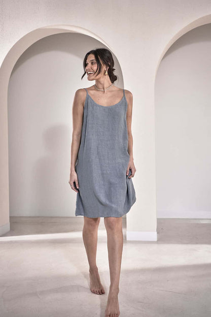 Linen Slip Dress - Blue - Eadie Lifestyle