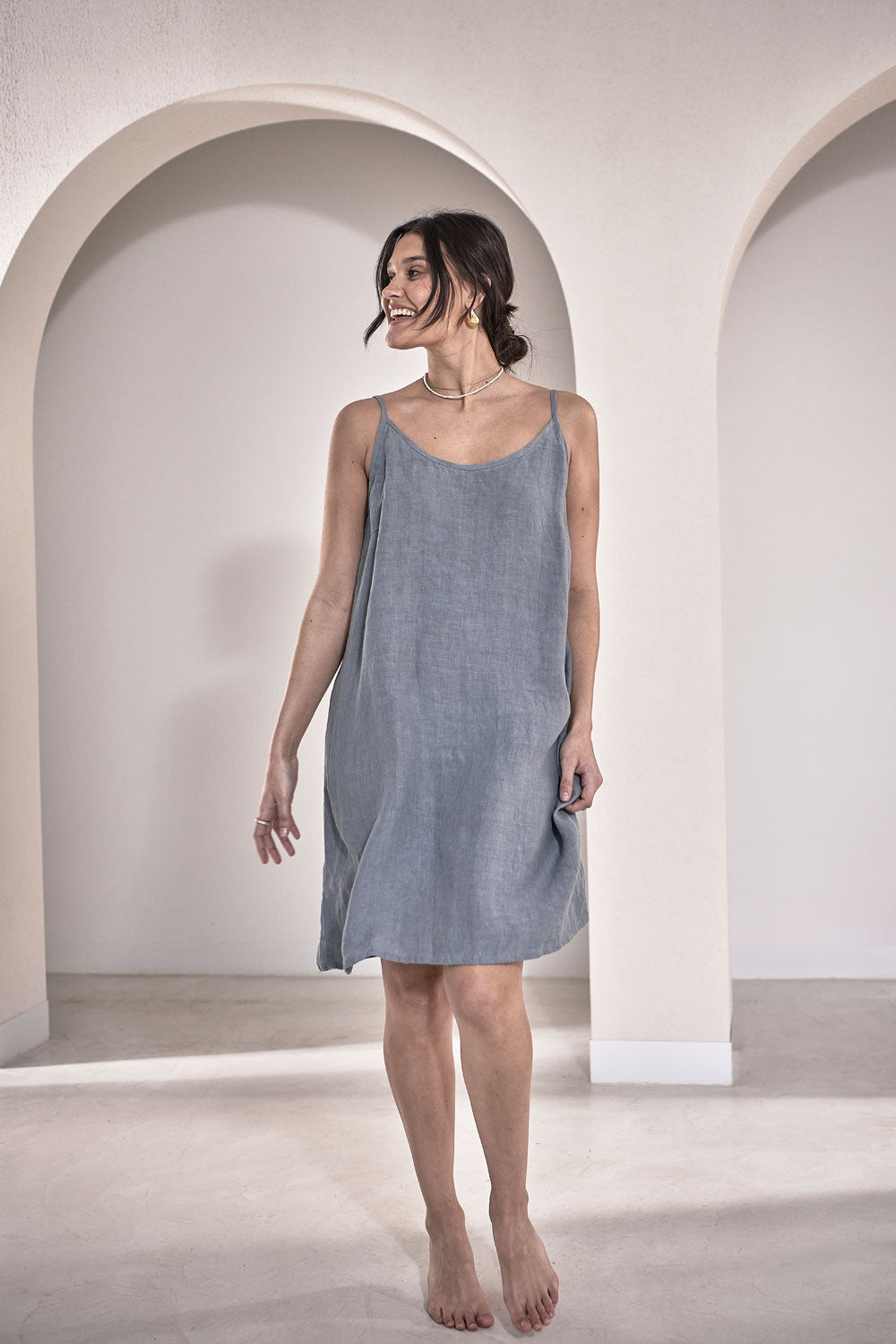 Linen Slip Dress - Blue - Eadie Lifestyle