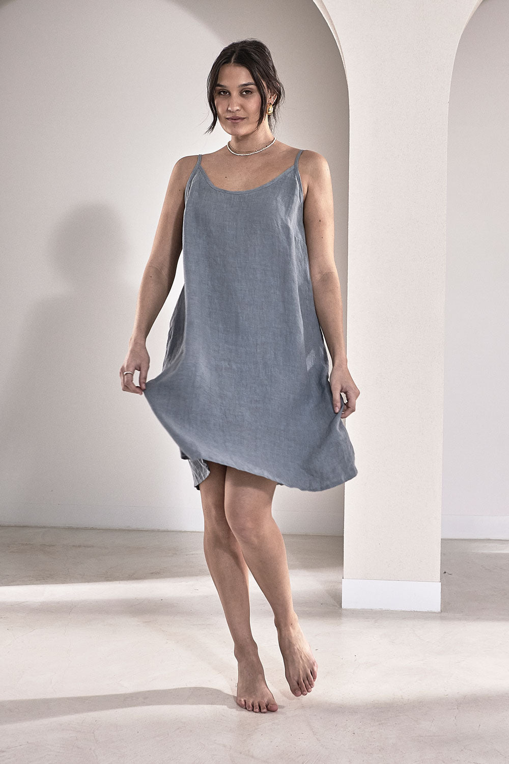 Linen Slip Dress - Blue - Eadie Lifestyle