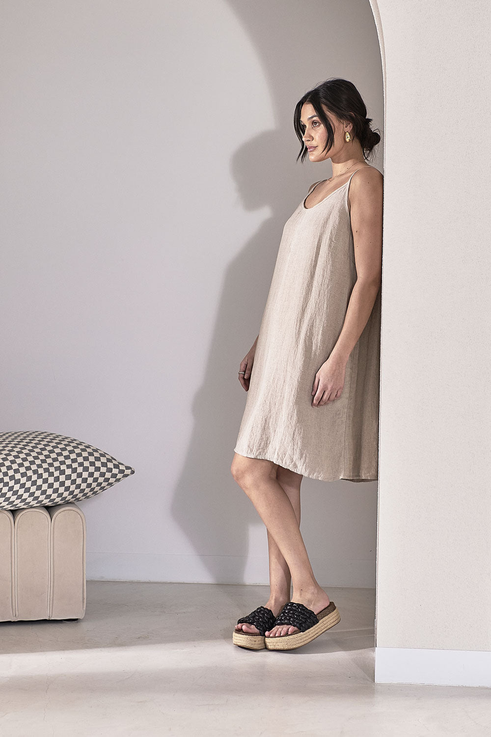 Linen Slip Dress - Natural  - Eadie Lifestyle