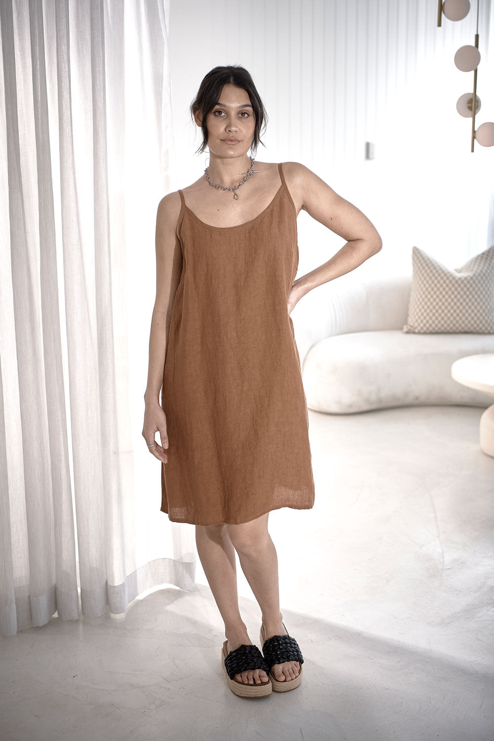 Linen Slip Dress - Nutmeg - Eadie Lifestyle
