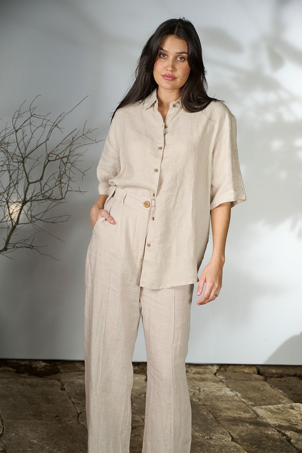 Linen Tailored Pants - Natural - Eadie Lifestyle