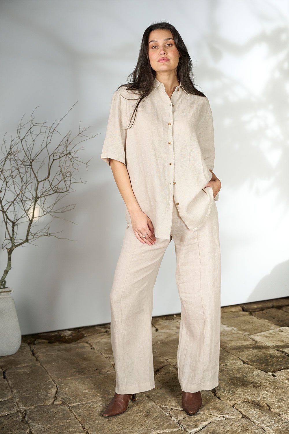 Linen Tailored Pants - Natural - Eadie Lifestyle