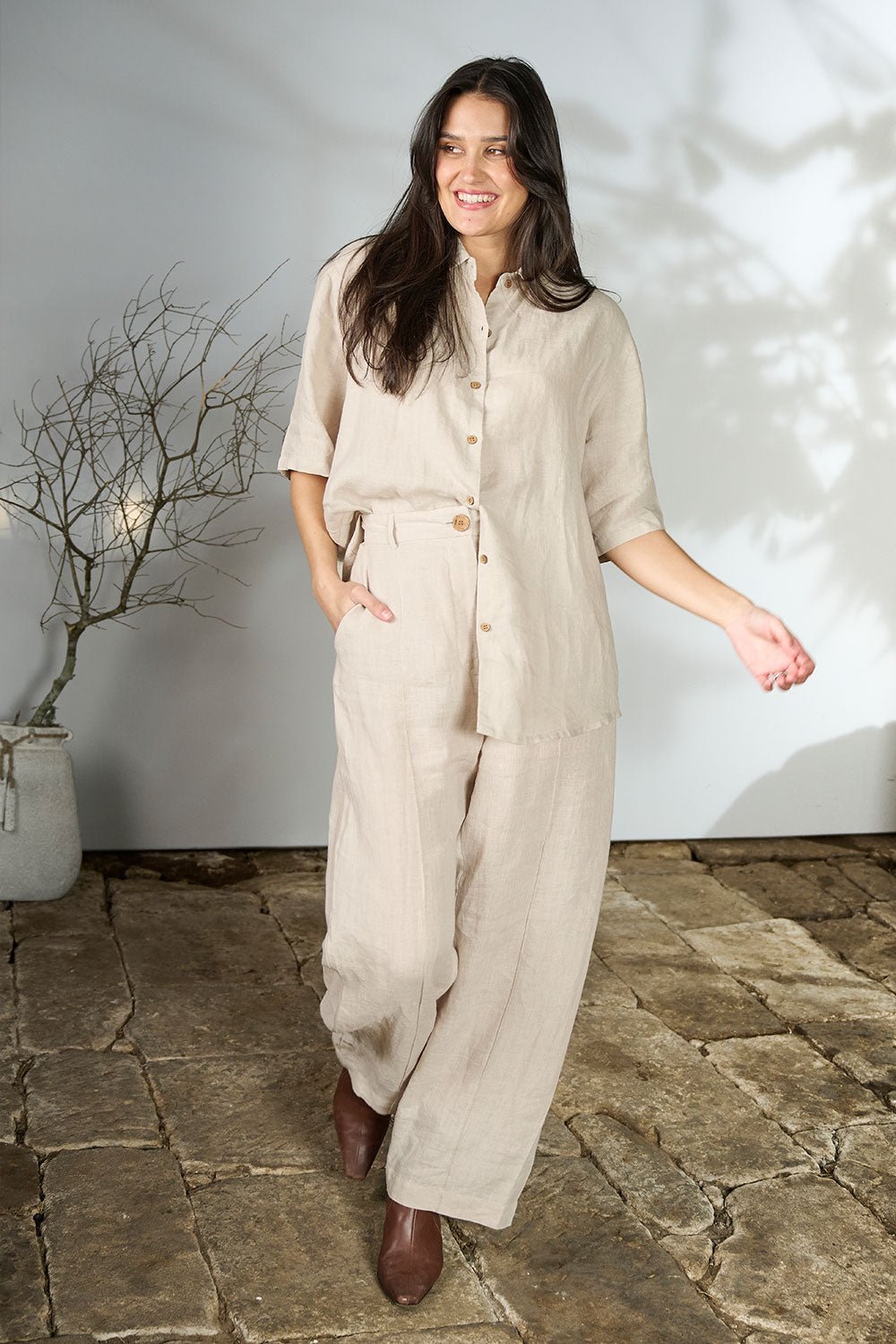 Linen Tailored Pants - Natural - Eadie Lifestyle