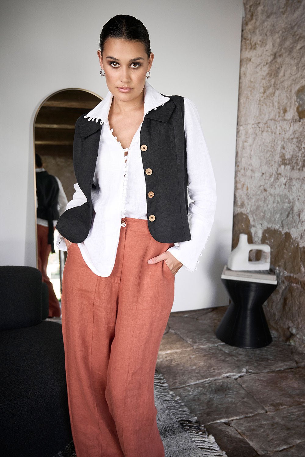 Linen Tailored Pants - Rust - Eadie Lifestyle