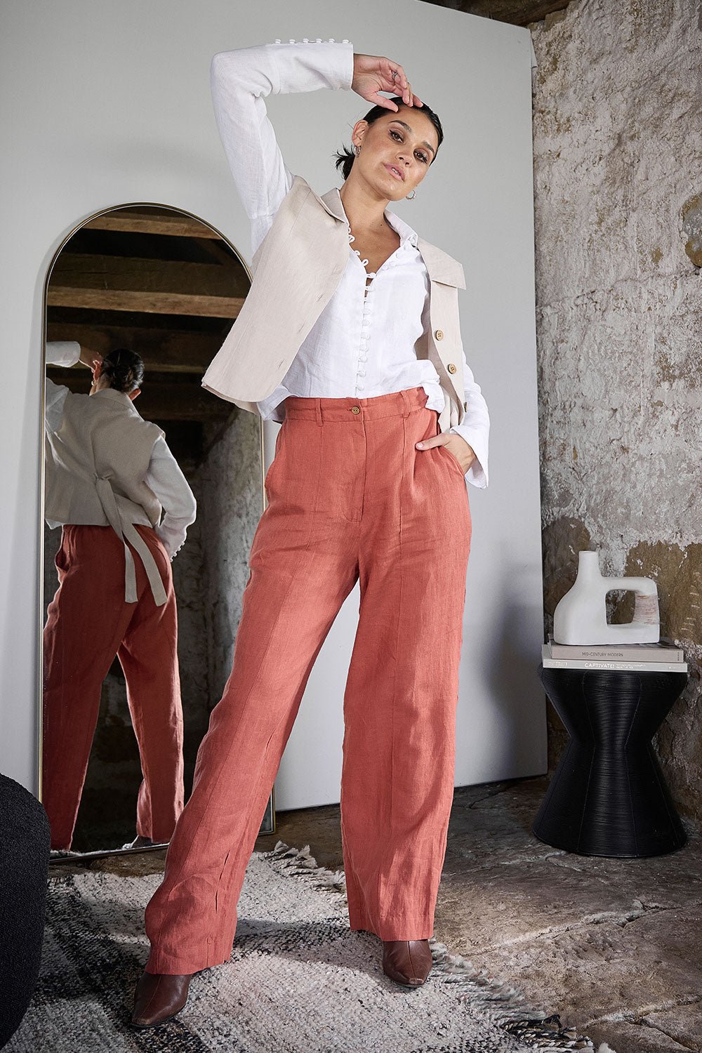Linen Tailored Pants - Rust - Eadie Lifestyle