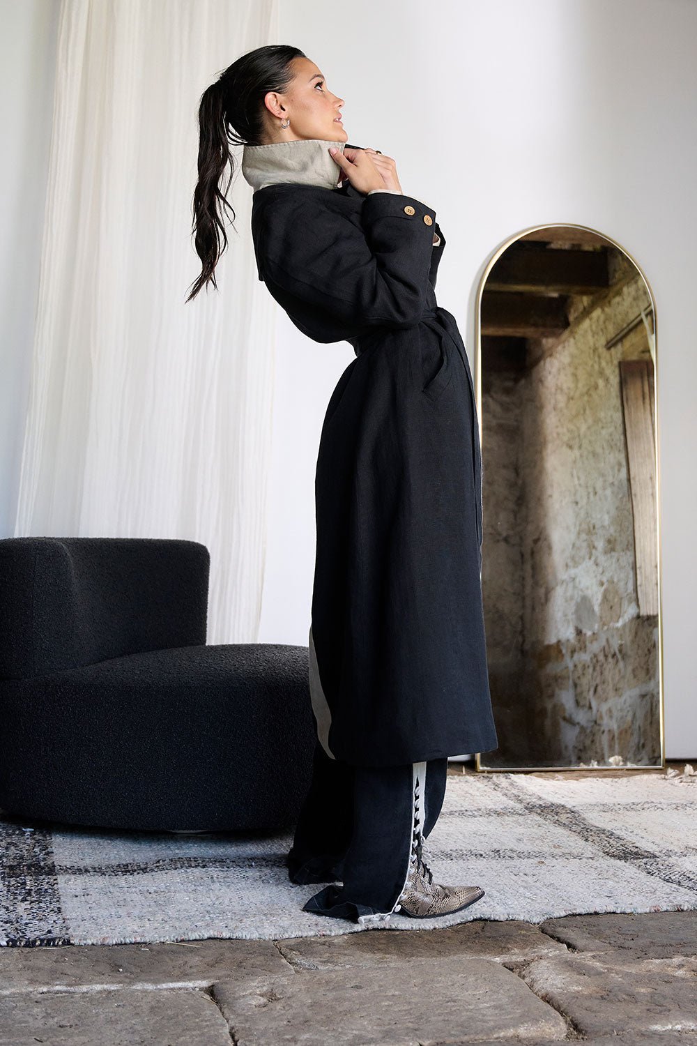 Linen Trench Coat - Black - Eadie Lifestyle