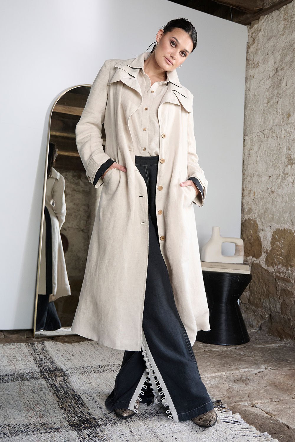 Linen Trench Coat - Natural - Eadie Lifestyle