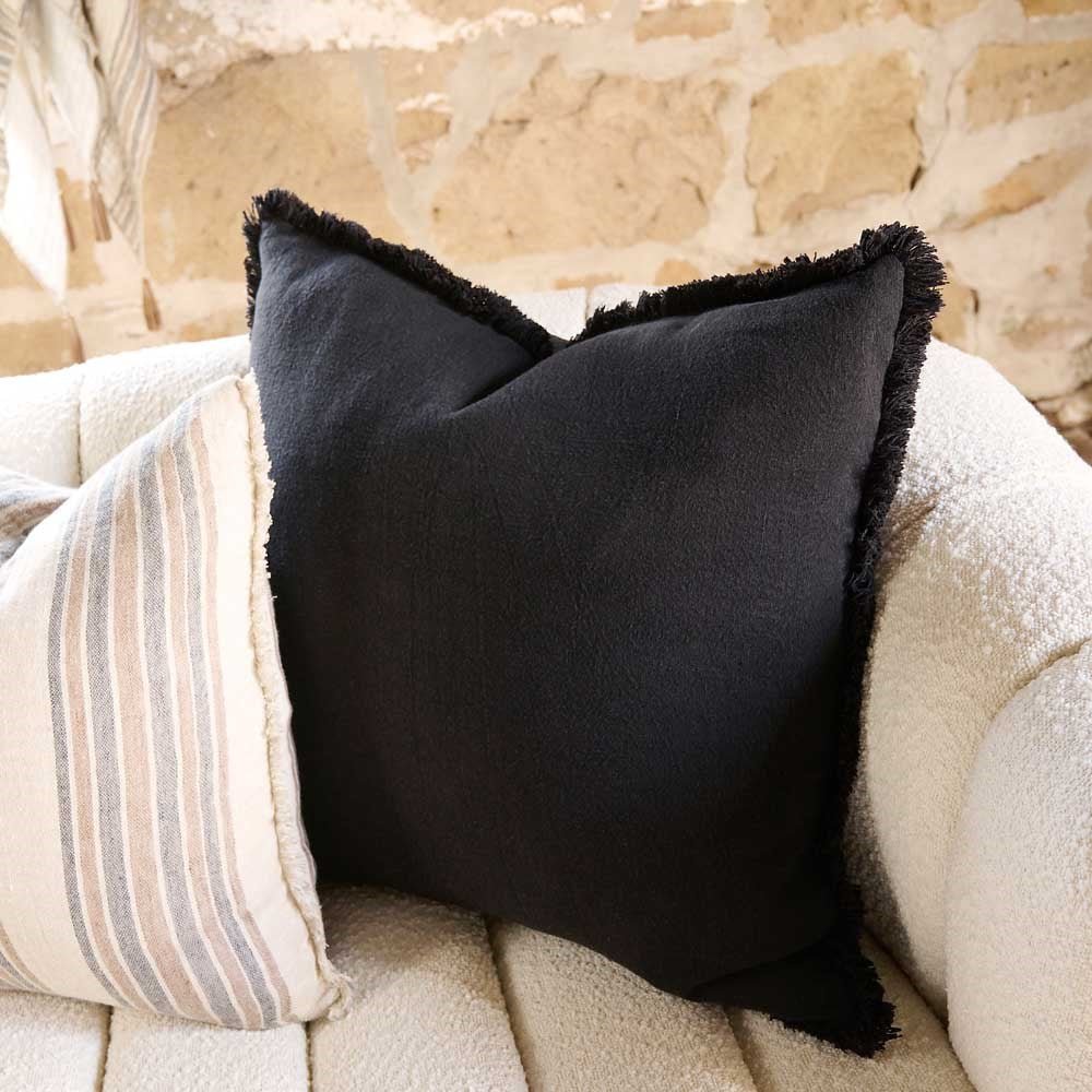Luca® Boho Linen Cushion - Black - Eadie Lifestyle