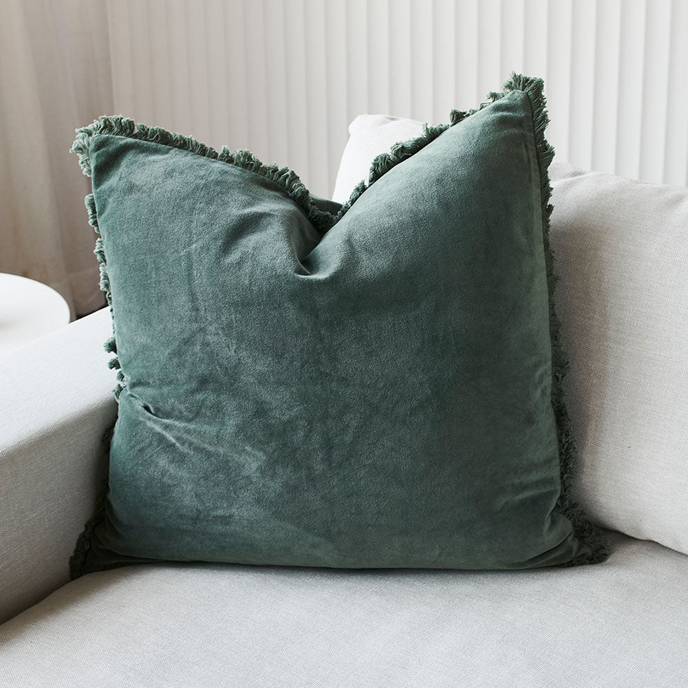 Lynette Boho Velvet Cushion - Khaki - Eadie Lifestyle