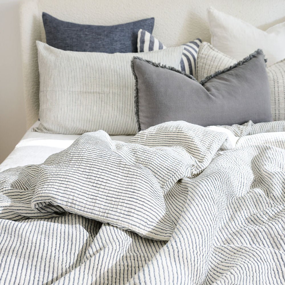 Marina Pillowcase Set - Off White w' Ink Stripe - Eadie Lifestyle