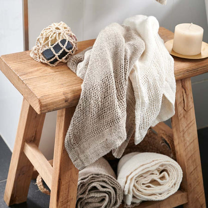Mayla Hand Woven Linen Hand Towel (Set of 2) - Ivory - Eadie Lifestyle
